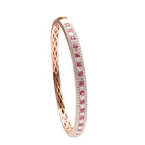 14K Rose Gold Bangle with 1.25ctw Pink Sapphires & 2.50ctw Princess/Round Diamonds Size 6.5