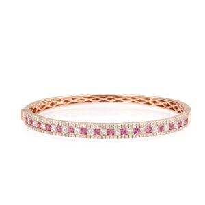 14K Rose Gold Bangle with 1.25ctw Pink Sapphires & 2.50ctw Princess/Round Diamonds Size 6.5