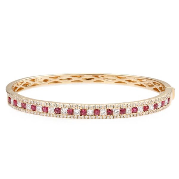 14K Yellow Gold Bangle with 1.60ctw Red Rubies & 2.50ctw Princess/Round Diamonds Size 6.5 Bracelets 5
