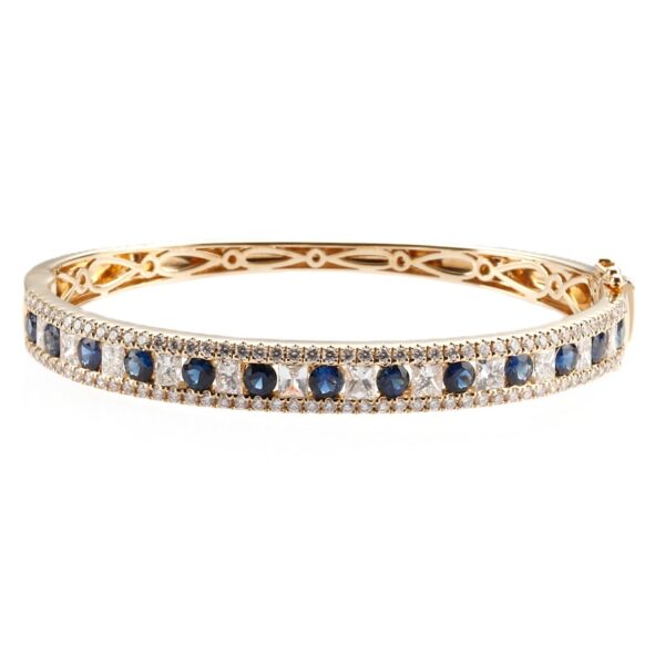 14K Yellow Gold Bangle with 3.00ctw Blue Sapphires & 4.00ctw Princess/Round Diamonds Size 6.5 Bracelets 5