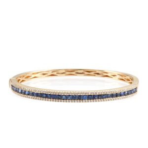 14K Yellow Gold Bangle with 4.00ctw Square Step Blue Sapphires & 1.03ctw Diamonds Size 6.5