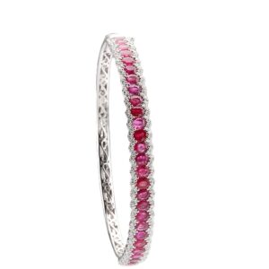 14K White Gold Bangle with 5.76ctw Oval Rubies & 1.00ctw Diamonds Size 7