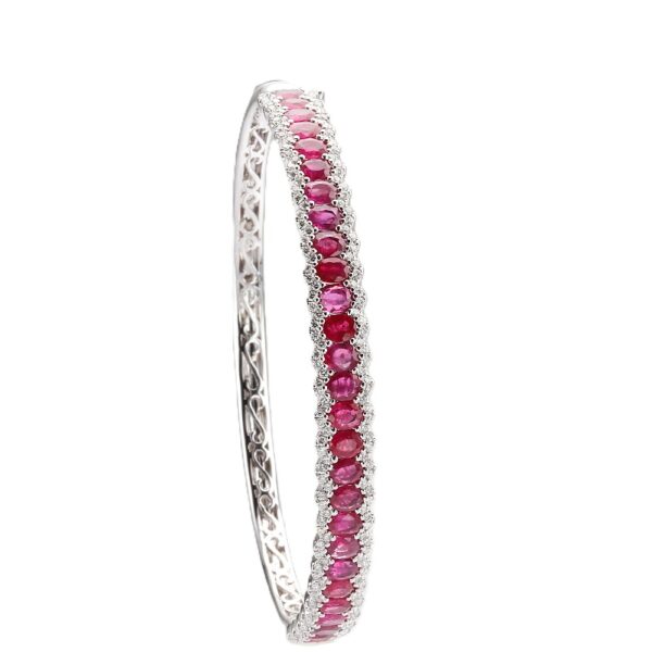 14K White Gold Bangle with 5.76ctw Oval Rubies & 1.00ctw Diamonds Size 7 Bracelets 6