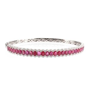 14K White Gold Bangle with 5.76ctw Oval Rubies & 1.00ctw Diamonds Size 7