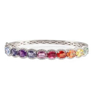 18K White Gold Rainbow Bangle with 9.80ctw Multi-Color Oval Sapphires & 1.00ctw Diamonds Size 6.25
