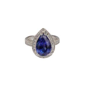 14K White Gold Halo Cocktail Ring with 7.18ct Pear Blue Tanzanite & 1.30ctw Diamonds Size 6.75