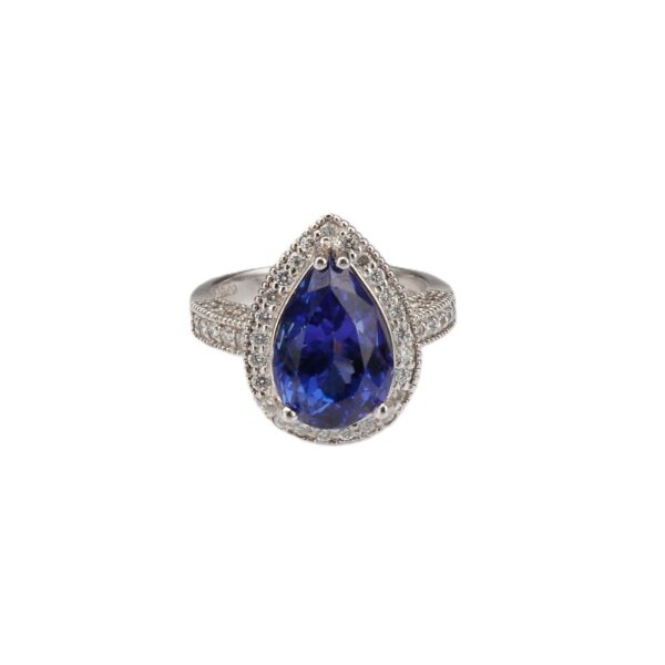 14K White Gold Halo Cocktail Ring with 7.18ct Pear Blue Tanzanite & 1.30ctw Diamonds Size 6.75 Fine Jewelry 3