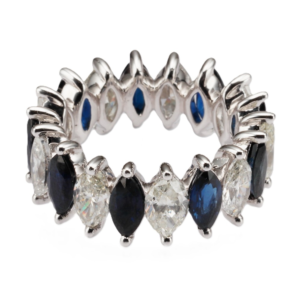 Platinum Eternity Ring with 3.90ctw Marquise Blue Sapphires & 4.30ctw Diamonds Size 5.75 Fine Jewelry