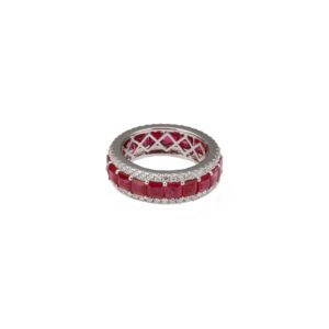 14K White Gold Eternity Ring with 7.00ctw Radiant Cut Rubies & 1.10ctw Round Diamonds Size 7