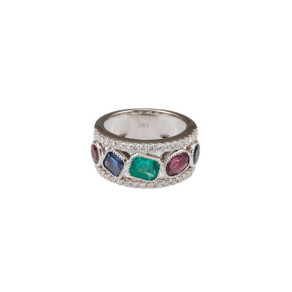 14K White Gold Ring with 3.60ctw Assorted Gemstones & .75ctw Diamonds Size 6.5 Fine Jewelry