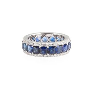 14K White Gold Eternity Ring with 6.00ctw Radiant Cut Blue Sapphires & 1.25ctw Diamonds Size 6.75