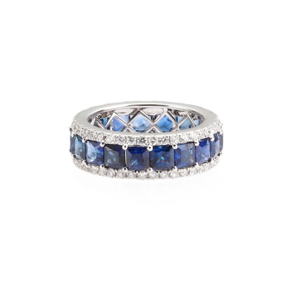14K White Gold Eternity Ring with 6.00ctw Radiant Cut Blue Sapphires & 1.25ctw Diamonds Size 6.75 Fine Jewelry 9