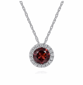 14K White Gold January Birthstone Pendant with .71ct Garnet & .06ctw Diamond Halo 18″ Fine Jewelry 4