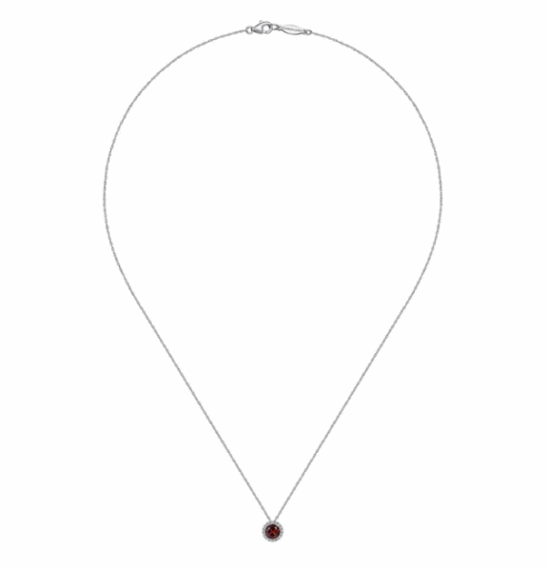 14K White Gold January Birthstone Pendant with .71ct Garnet & .06ctw Diamond Halo 18″ Fine Jewelry 9