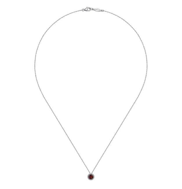 14K White Gold January Birthstone Pendant with .71ct Garnet & .06ctw Diamond Halo 18″ Fine Jewelry 3