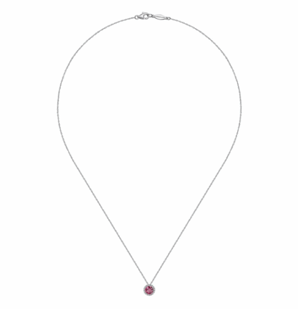 14K White Gold July Birthstone Pendant with .68ct Ruby & .06ctw Diamond Halo 18″ Fine Jewelry 9