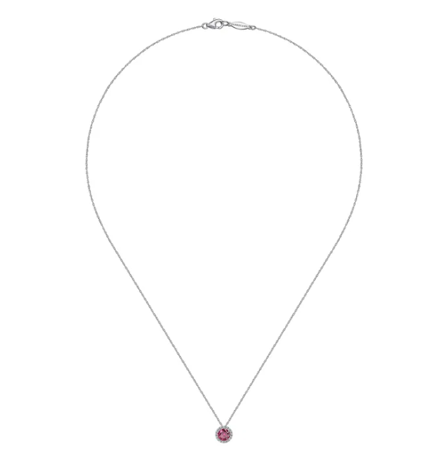 14K White Gold July Birthstone Pendant with .68ct Ruby & .06ctw Diamond Halo 18″ Fine Jewelry 3