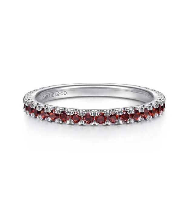 14K White Gold January Birthstone Eternity Ring with .55ctw Red Garnet Gemstones Size 6.5 Fine Jewelry