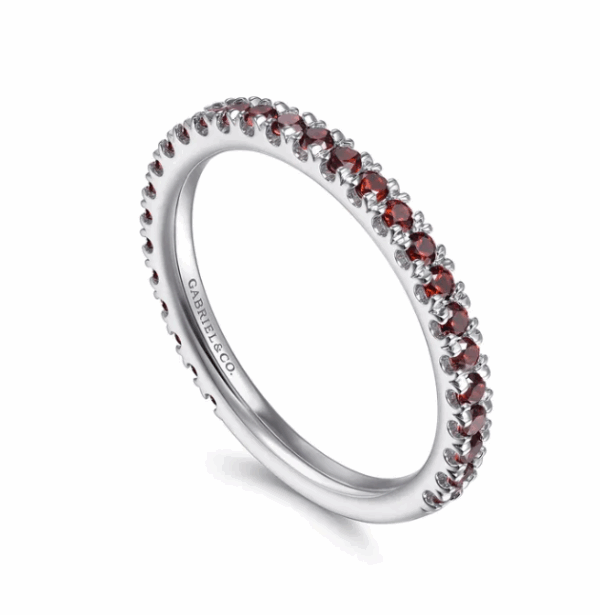 14K White Gold January Birthstone Eternity Ring with .55ctw Red Garnet Gemstones Size 6.5 Fine Jewelry 14