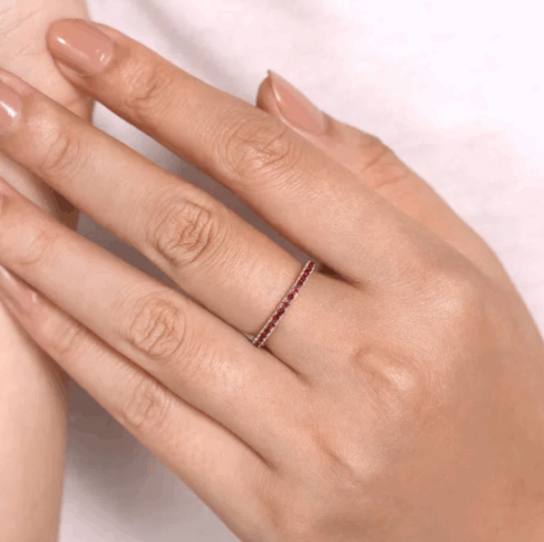 14K White Gold January Birthstone Eternity Ring with .55ctw Red Garnet Gemstones Size 6.5 Fine Jewelry 12