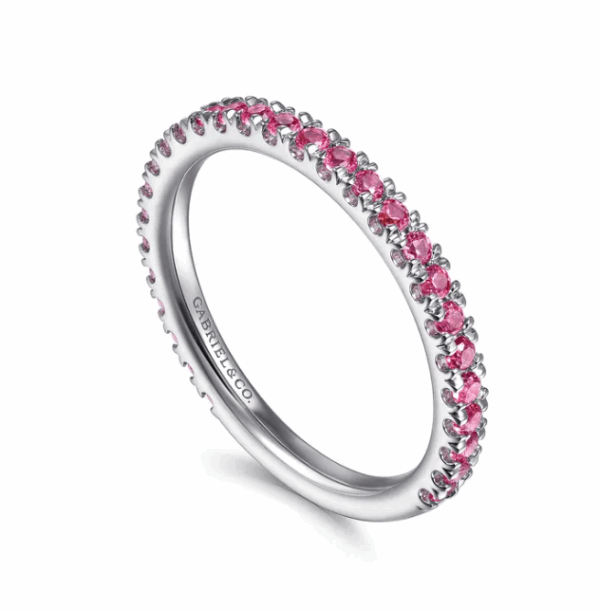 14K White Gold July Birthstone Eternity Ring with .71ctw Red Rubies Size 6.5 Fine Jewelry 14