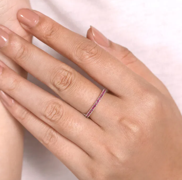 14K White Gold July Birthstone Eternity Ring with .71ctw Red Rubies Size 6.5 Fine Jewelry 2