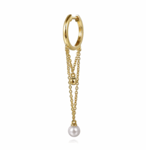 14K Yellow Gold Huggie Drop Earrings with .40ctw Pearls & Bujukan Beads Earrings 5