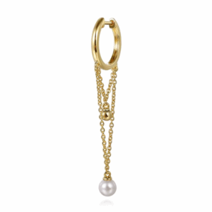14K Yellow Gold Huggie Drop Earrings with .40ctw Pearls & Bujukan Beads