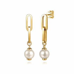 14K Yellow Gold Paperclip Link Drop Earrings with 1.63ctw Pearls