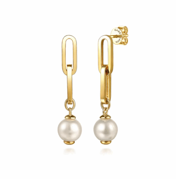14K Yellow Gold Paperclip Link Drop Earrings with 1.63ctw Pearls Earrings 7