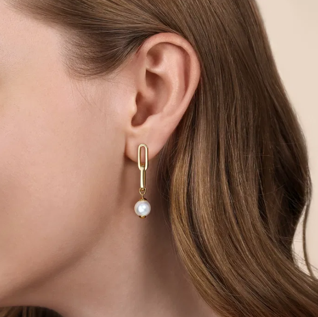 14K Yellow Gold Paperclip Link Drop Earrings with 1.63ctw Pearls Earrings 2