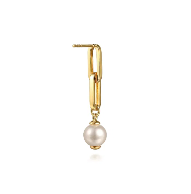 14K Yellow Gold Paperclip Link Drop Earrings with 1.63ctw Pearls Earrings 3