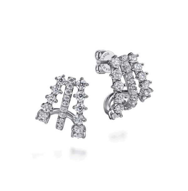 14K White Gold J Hoop Studs with .96ctw Diamonds Earrings 9