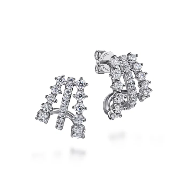 14K White Gold J Hoop Studs with .96ctw Diamonds Earrings
