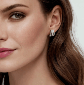 14K White Gold J Hoop Studs with .96ctw Diamonds Earrings 8