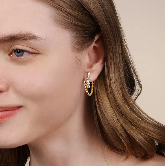 14K Two-Tone Bujukan Bead Bypass Hoops with 1.05ctw Diamonds 30mm Earrings 2