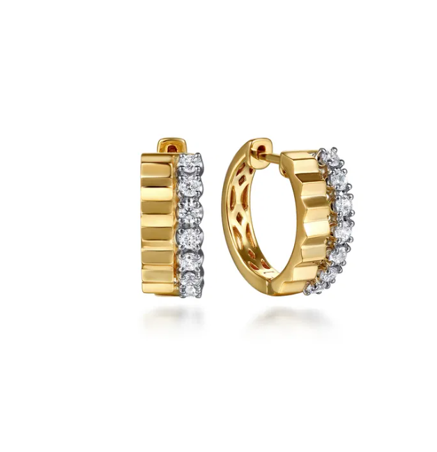 14K Two-Tone Cut Huggies with .34ctw Diamonds 15mm Earrings