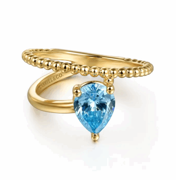 14K Yellow Gold Bujukan Bead Bypass Ring with 1.24ct Pear Blue Topaz Size 6.5 Fine Jewelry 11