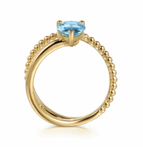 14K Yellow Gold Bujukan Bead Bypass Ring with 1.24ct Pear Blue Topaz Size 6.5 Fine Jewelry 8