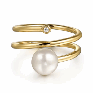 14K Yellow Gold Bypass Ring with .55ct Pearl & .02ct Diamond Size 6.5