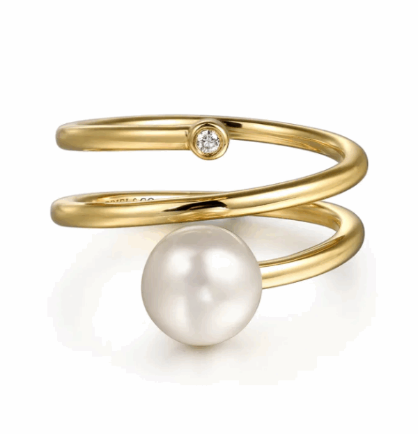 14K Yellow Gold Bypass Ring with .55ct Pearl & .02ct Diamond Size 6.5 Fine Jewelry 11