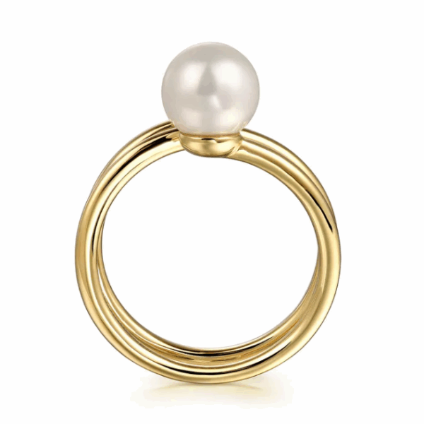 14K Yellow Gold Bypass Ring with .55ct Pearl & .02ct Diamond Size 6.5 Fine Jewelry 13