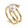 14K Yellow Gold Bypass Ring with .55ct Pearl & .02ct Diamond Size 6.5 Fine Jewelry 19