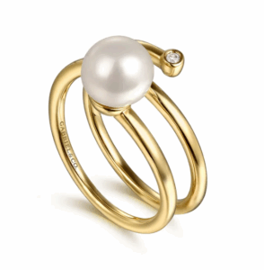 14K Yellow Gold Bypass Ring with .55ct Pearl & .02ct Diamond Size 6.5 Fine Jewelry 9
