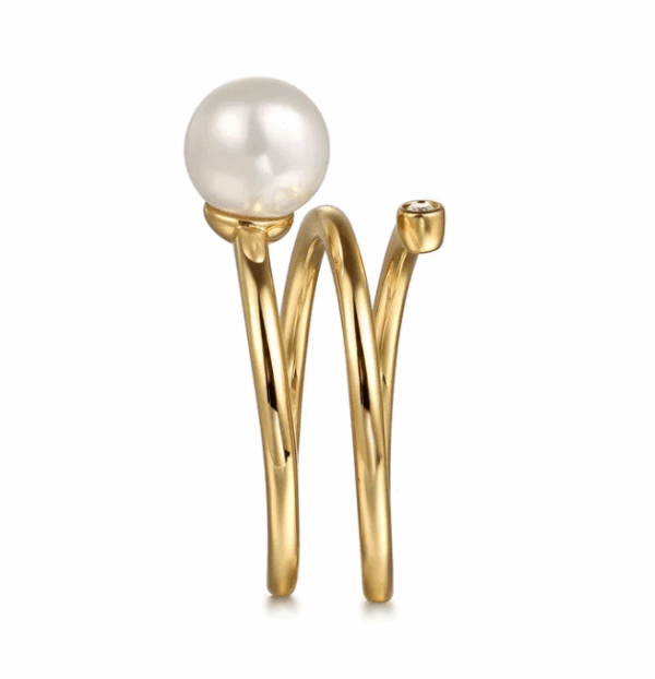 14K Yellow Gold Bypass Ring with .55ct Pearl & .02ct Diamond Size 6.5 Fine Jewelry 15