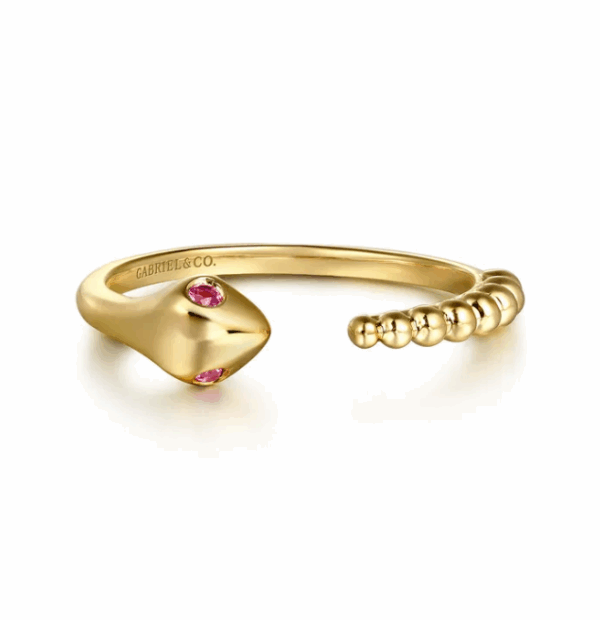 14K Yellow Gold Bujukan Bead Snake Ring with .04ctw Red Rubies Size 6.5 Fine Jewelry 11