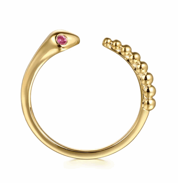 14K Yellow Gold Bujukan Bead Snake Ring with .04ctw Red Rubies Size 6.5 Fine Jewelry 13