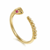 14K Yellow Gold Bujukan Bead Snake Ring with .04ctw Red Rubies Size 6.5 Fine Jewelry 17