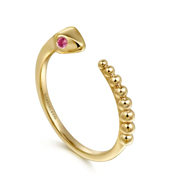 14K Yellow Gold Bujukan Bead Snake Ring with .04ctw Red Rubies Size 6.5 Fine Jewelry 2