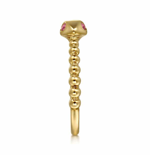 14K Yellow Gold Bujukan Bead Snake Ring with .04ctw Red Rubies Size 6.5 Fine Jewelry 14